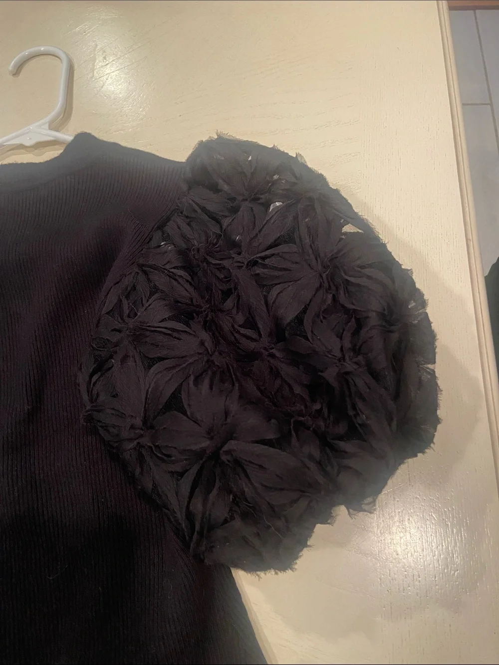 So Me Black Puff-Sleeve Knit Top with Textured Sleeves
